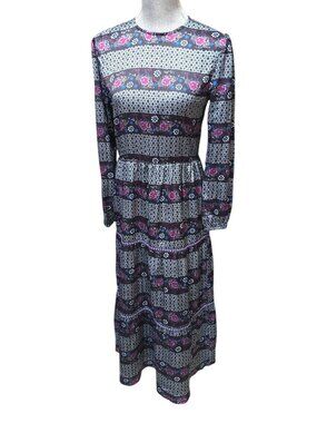 English Women's Floral Tiered Skirt Bohemian Midi Dress Size Small